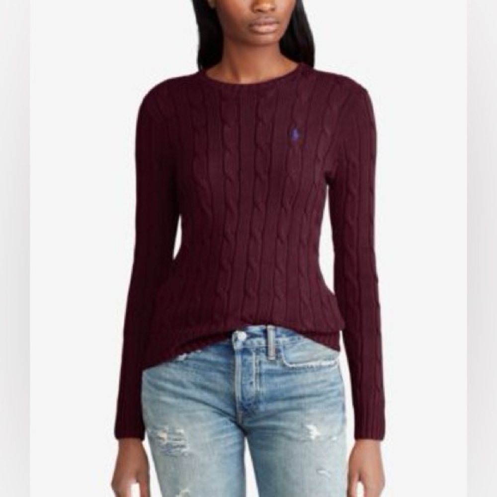 Polo Ralph Lauren Burgundy Cable Knit Sweater Women Size M